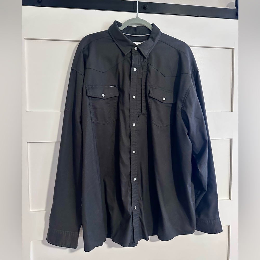 Men's Black Casual pearl snap Button-Down Shirt - Timeless Workshirt Style